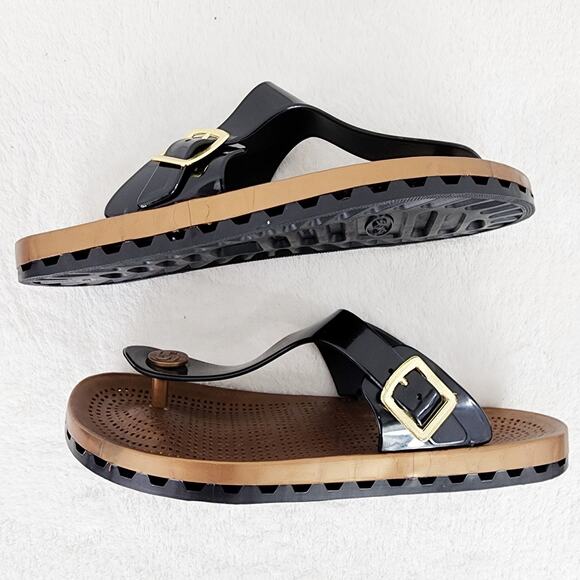 Sensi Sandals Women 9M Taormina Prestige Thong Sandal in Black and Gold Rubber - Picture 7 of 9